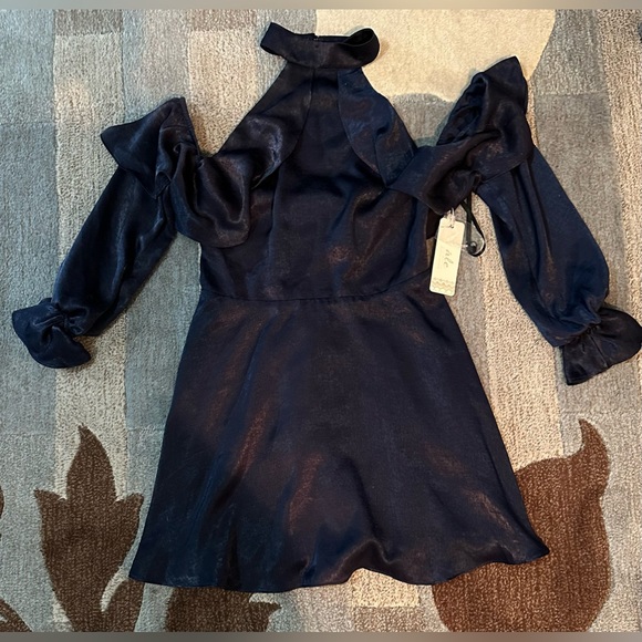 NWT REVOLVE | ale’ by Alessandra Lara Open Shoulder Navy A-line Mini Dress - Picture 7 of 9